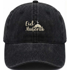 Eid Mubarak Mosque Silhouette Washed Cotton Baseball Cap Islamic Holiday Celebration