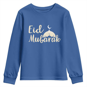 Eid Mubarak Mosque Silhouette Youth Sweatshirt Islamic Holiday Celebration TS02 Royal Blue Print Your Wear