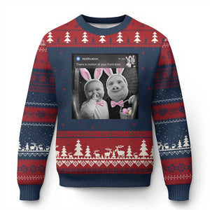 Funny Easter AI Baby with John Pork Meme Ugly Christmas Sweater There Is Motion at Your Front Door Notification Humor TS02 Navy Red Print Your Wear