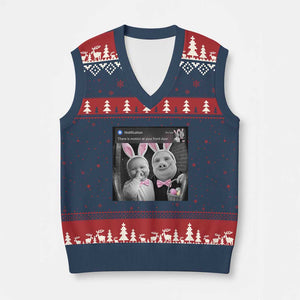 Funny Easter AI Baby with John Pork Meme V-Neck Knit Sweater Vest There Is Motion at Your Front Door Notification Humor TS02 Navy Red Print Your Wear