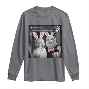 Funny Easter AI Baby with John Pork Meme Long Sleeve Shirt There Is Motion at Your Front Door Notification Humor TS02 Charcoal Print Your Wear