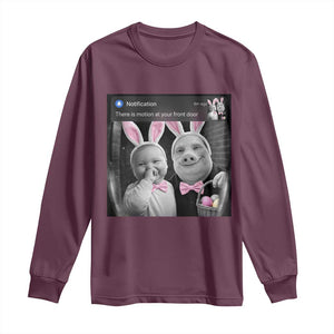 Funny Easter AI Baby with John Pork Meme Long Sleeve Shirt There Is Motion at Your Front Door Notification Humor TS02 Maroon Print Your Wear