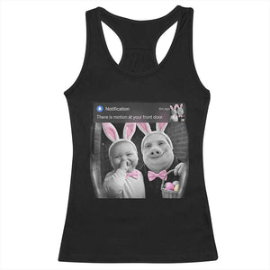 Funny Easter AI Baby with John Pork Meme Racerback Tank Top There Is Motion at Your Front Door Notification Humor TS02 Black Print Your Wear
