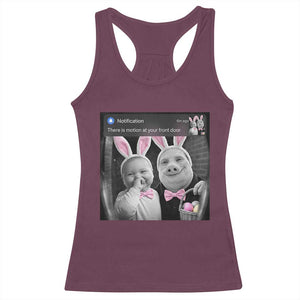 Funny Easter AI Baby with John Pork Meme Racerback Tank Top There Is Motion at Your Front Door Notification Humor TS02 Maroon Print Your Wear