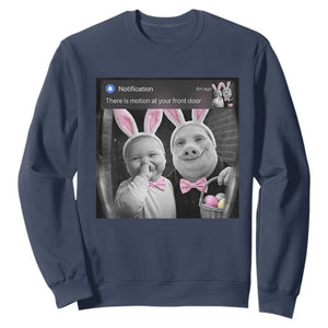 Funny Easter AI Baby with John Pork Meme Sweatshirt There Is Motion at Your Front Door Notification Humor TS02 Navy Print Your Wear