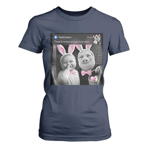 Funny Easter AI Baby with John Pork Meme T Shirt For Women There Is Motion at Your Front Door Notification Humor TS02 Navy Print Your Wear