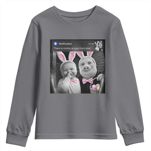 Funny Easter AI Baby with John Pork Meme Youth Sweatshirt There Is Motion at Your Front Door Notification Humor TS02 Charcoal Print Your Wear