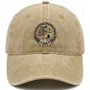 Death Could Not Hold Him Jesus Christian Easter Washed Cotton Baseball Cap He Is Risen Faith Message TS02 Print Your Wear