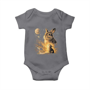 Mystical Moonlit Bunny Graphic Baby Onesie Glowing Rabbit Under Full Moon Waterfall Nature Scene TS02 Charcoal Print Your Wear