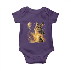 Mystical Moonlit Bunny Graphic Baby Onesie Glowing Rabbit Under Full Moon Waterfall Nature Scene TS02 Purple Print Your Wear