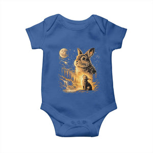 Mystical Moonlit Bunny Graphic Baby Onesie Glowing Rabbit Under Full Moon Waterfall Nature Scene TS02 Royal Blue Print Your Wear