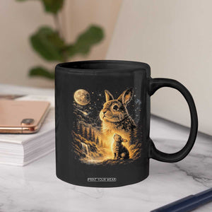 Mystical Moonlit Bunny Graphic Coffee Mug Glowing Rabbit Under Full Moon Waterfall Nature Scene TS02 Print Your Wear