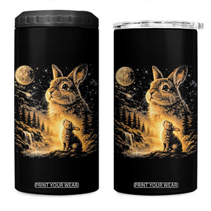 Mystical Moonlit Bunny Graphic 4 in 1 Can Cooler Tumbler Glowing Rabbit Under Full Moon Waterfall Nature Scene TS02 One Size: 16 oz Black Print Your Wear