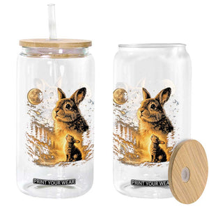 Mystical Moonlit Bunny Graphic Glass Can Glowing Rabbit Under Full Moon Waterfall Nature Scene TS02 Print Your Wear