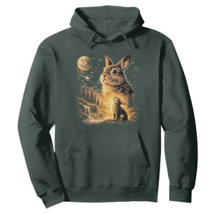 Mystical Moonlit Bunny Graphic Hoodie Glowing Rabbit Under Full Moon Waterfall Nature Scene TS02 Dark Forest Green Print Your Wear