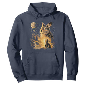 Mystical Moonlit Bunny Graphic Hoodie Glowing Rabbit Under Full Moon Waterfall Nature Scene TS02 Navy Print Your Wear