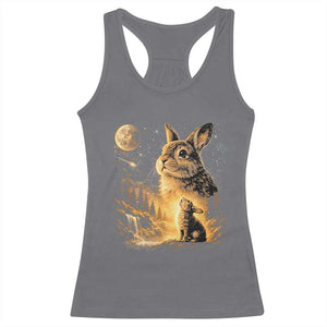 Mystical Moonlit Bunny Graphic Racerback Tank Top Glowing Rabbit Under Full Moon Waterfall Nature Scene TS02 Charcoal Print Your Wear