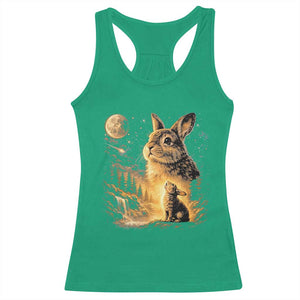 Mystical Moonlit Bunny Graphic Racerback Tank Top Glowing Rabbit Under Full Moon Waterfall Nature Scene TS02 Irish Green Print Your Wear
