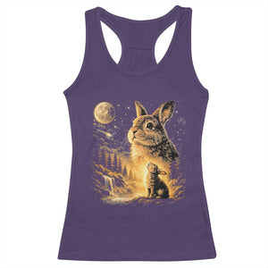 Mystical Moonlit Bunny Graphic Racerback Tank Top Glowing Rabbit Under Full Moon Waterfall Nature Scene TS02 Purple Print Your Wear