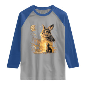 Mystical Moonlit Bunny Graphic Raglan Shirt Glowing Rabbit Under Full Moon Waterfall Nature Scene TS02 Sport Gray Royal Print Your Wear