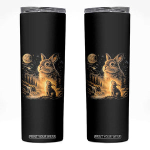 Mystical Moonlit Bunny Graphic Skinny Tumbler Glowing Rabbit Under Full Moon Waterfall Nature Scene TS02 Black Print Your Wear
