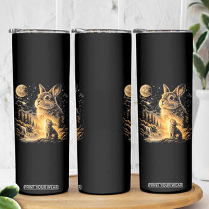 Mystical Moonlit Bunny Graphic Skinny Tumbler Glowing Rabbit Under Full Moon Waterfall Nature Scene TS02 Print Your Wear