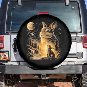 Mystical Moonlit Bunny Graphic Spare Tire Cover Glowing Rabbit Under Full Moon Waterfall Nature Scene TS02 No hole Black Print Your Wear