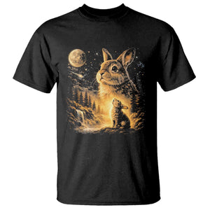 Mystical Moonlit Bunny Graphic T Shirt Glowing Rabbit Under Full Moon Waterfall Nature Scene TS02 Black Print Your Wear