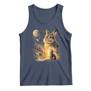 Mystical Moonlit Bunny Graphic Tank Top Glowing Rabbit Under Full Moon Waterfall Nature Scene TS02 Navy Print Your Wear