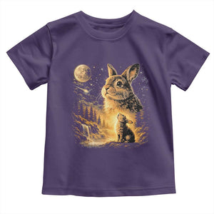 Mystical Moonlit Bunny Graphic Toddler T Shirt Glowing Rabbit Under Full Moon Waterfall Nature Scene TS02 Purple Print Your Wear