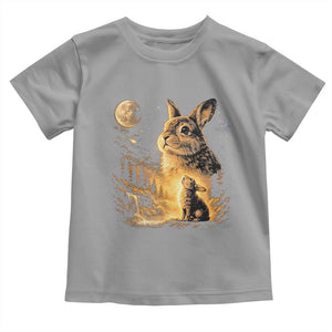 Mystical Moonlit Bunny Graphic Toddler T Shirt Glowing Rabbit Under Full Moon Waterfall Nature Scene TS02 Sport Gray Print Your Wear