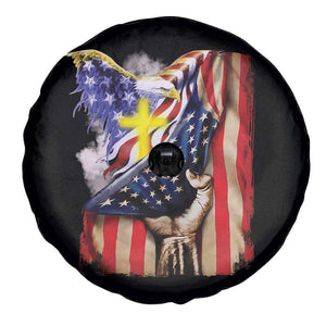 Patriotic American Eagle Spare Tire Cover US Flag Christian Cross One Nation Under God TS02 Print Your Wear