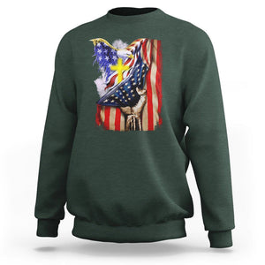 Patriotic American Eagle Sweatshirt US Flag Christian Cross One Nation Under God TS02 Dark Forest Green Print Your Wear