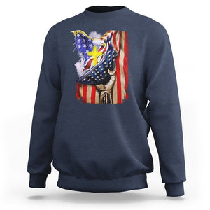Patriotic American Eagle Sweatshirt US Flag Christian Cross One Nation Under God TS02 Navy Print Your Wear