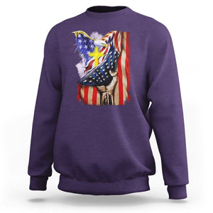 Patriotic American Eagle Sweatshirt US Flag Christian Cross One Nation Under God TS02 Purple Print Your Wear