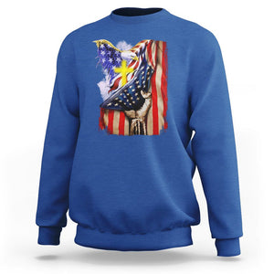 Patriotic American Eagle Sweatshirt US Flag Christian Cross One Nation Under God TS02 Royal Blue Print Your Wear