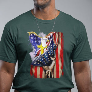 Patriotic American Eagle T Shirt US Flag Christian Cross One Nation Under God TS02 Dark Forest Green Print Your Wear