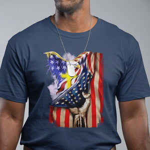 Patriotic American Eagle T Shirt US Flag Christian Cross One Nation Under God TS02 Navy Print Your Wear