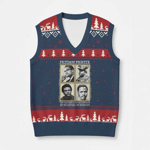 Freedom Fighters Heritage V-Neck Knit Sweater Vest Malcolm X Marcus Garvey Huey P Newton Steve Biko Revolution TS02 Navy Red Print Your Wear