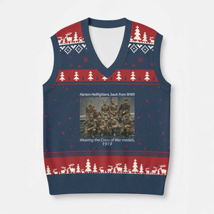 Harlem Hellfighters 1919 WWII Heroes V-Neck Knit Sweater Vest Cross of War Medal Tribute African American Black History TS02 Navy Red Print Your Wear