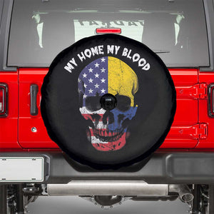 Colombian American Skull Spare Tire Cover My Home My Blood USA COL Flags TS02 Black Print Your Wear