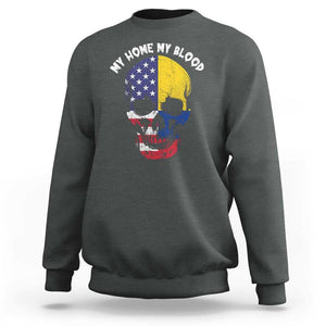 Colombian American Skull Sweatshirt My Home My Blood Flags TS02 Dark Heather Print Your Wear