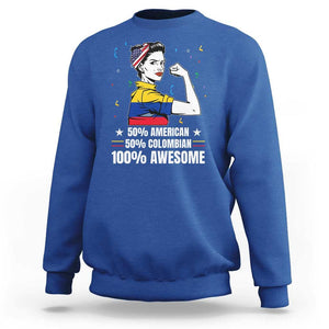 Colombian American Sweatshirt 50% American 50% Colombian 100% Awesome Messy Bun TS02 Royal Blue Print Your Wear