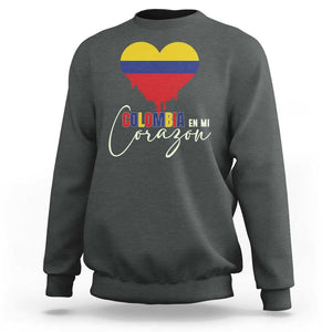 Colombia Pride Sweatshirt En Mi Coragon Colombian Flag Heart TS02 Dark Heather Print Your Wear