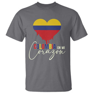Colombia Pride T Shirt - En Mi Corazon Colombian Flag Heart Heritage Tee TS02 Charcoal Print Your Wear