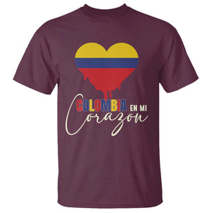 Colombia Pride T Shirt - En Mi Corazon Colombian Flag Heart Heritage Tee TS02 Maroon Print Your Wear