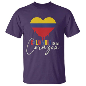 Colombia Pride T Shirt - En Mi Corazon Colombian Flag Heart Heritage Tee TS02 Purple Print Your Wear