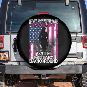 Female Veteran Spare Tire Cover Never Underestimate A Woman With Military Background American Flag TS02 No hole Black Print Your Wear