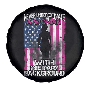 Female Veteran Spare Tire Cover Never Underestimate A Woman With Military Background American Flag TS02 Print Your Wear
