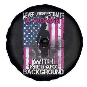 Female Veteran Spare Tire Cover Never Underestimate A Woman With Military Background American Flag TS02 Print Your Wear